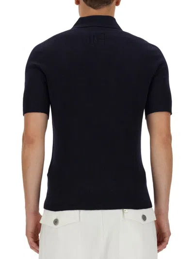 Balmain Polo With Logo Patch In Blue