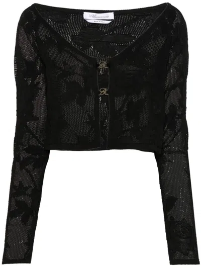 Shop Blumarine Embroidered Cropped Cardigan In Black