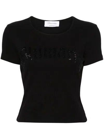 Shop Blumarine Logo Ribbed Cotton Cropped T-shirt In Black