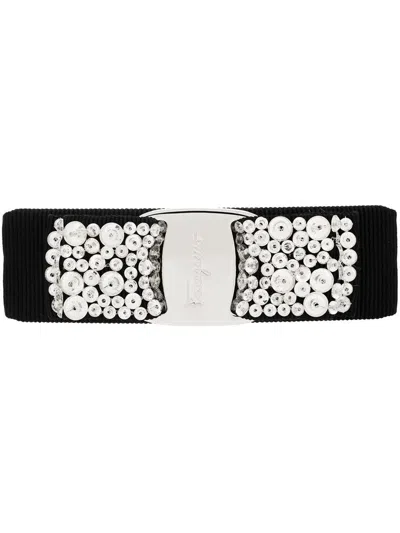 Shop Ferragamo Vara Crystal Embellished Hair Clip In Black