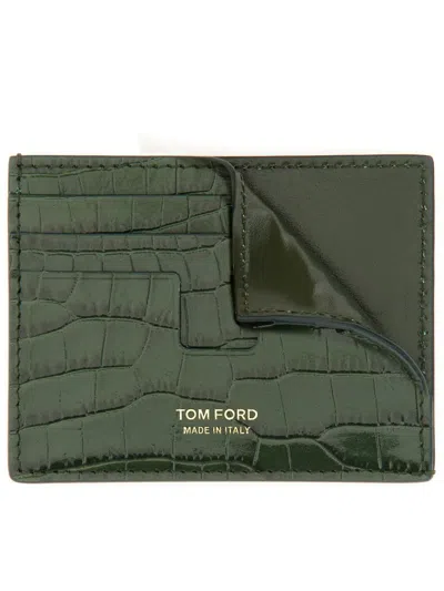 Shop Tom Ford T Line Card Holder In Green