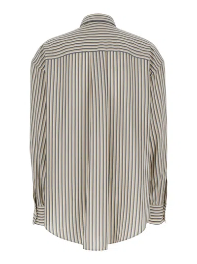 Shop Brunello Cucinelli Beige Striped Shirt In Silk Woman In Multicolor
