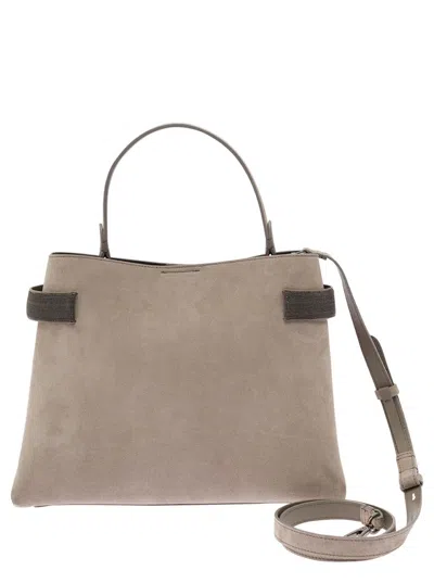 Shop Brunello Cucinelli Grey Crossbody Bag With Precious Bands In Leather Woman