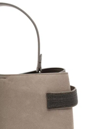 Shop Brunello Cucinelli Grey Crossbody Bag With Precious Bands In Leather Woman