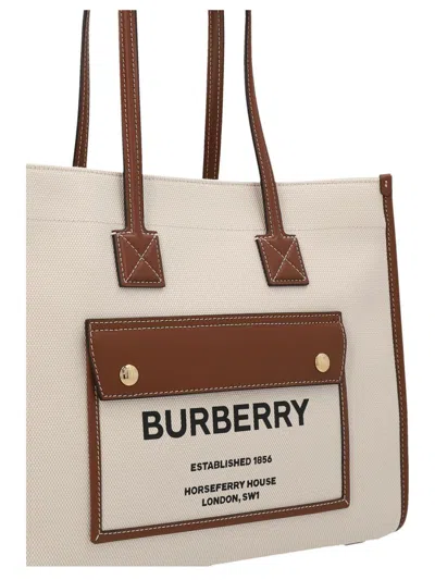 Shop Burberry 'freya' Small Shopping Bag In Beige