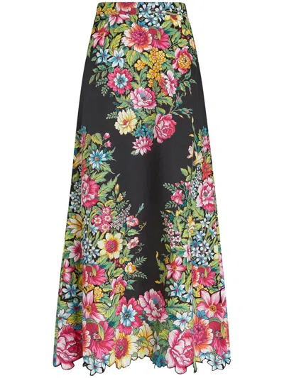 Shop Etro Floral Skirt In Black