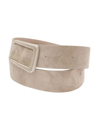 Shop Brunello Cucinelli Beige Belt With Metallic Buckle In Suede Woman In Grey