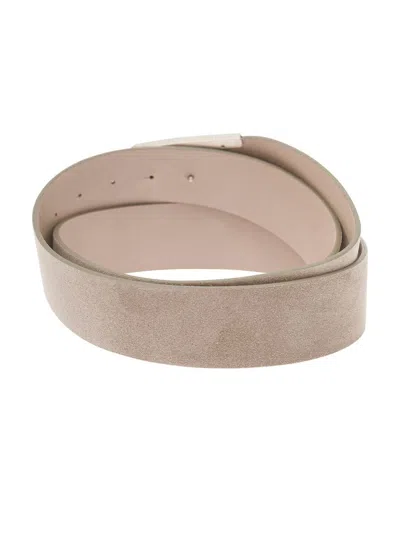 Shop Brunello Cucinelli Beige Belt With Metallic Buckle In Suede Woman In Grey