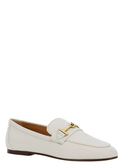 Shop Tod's White Loafers With Gold-tone Double 't' Detail In Leather Woman