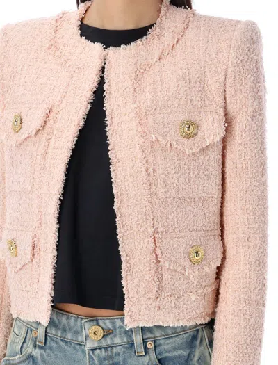 Shop Balmain Tweed Jacket In Nude Rose