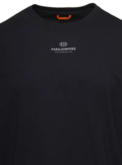 Shop Parajumpers Black Crewneck T-shirt With Contrasting Logo Print In Cotton Man