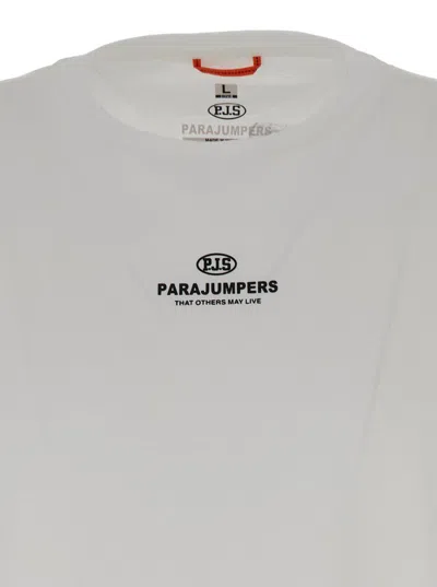 Shop Parajumpers White Crewneck T-shirt With Contrasting Logo Print In Cotton Man
