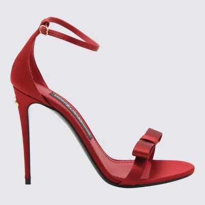 Shop Dolce & Gabbana Red Satin Bow Sandals