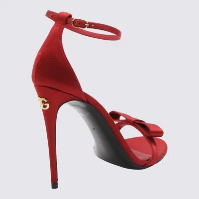 Shop Dolce & Gabbana Red Satin Bow Sandals