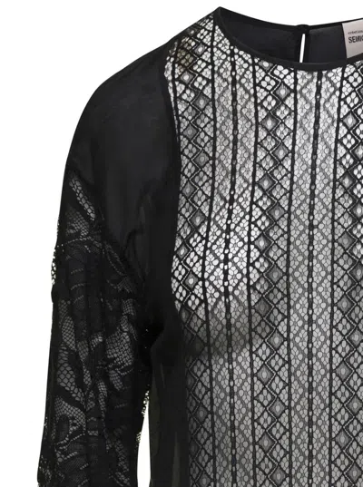 Shop Semicouture Inserted Lace Blouse In Black