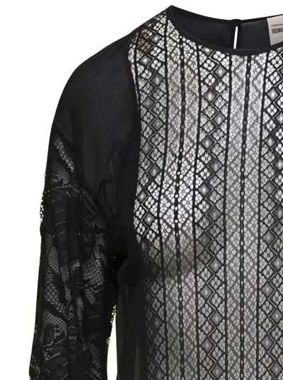 Semicouture Black Crew Neck Blouse In Black