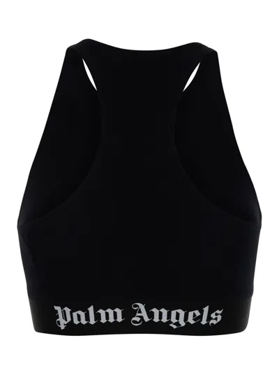 Shop Palm Angels Logo Sport Top Black White