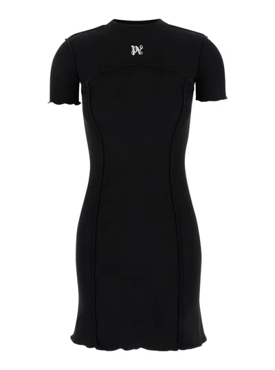 Shop Palm Angels Monogram Mini Dress Black Off White