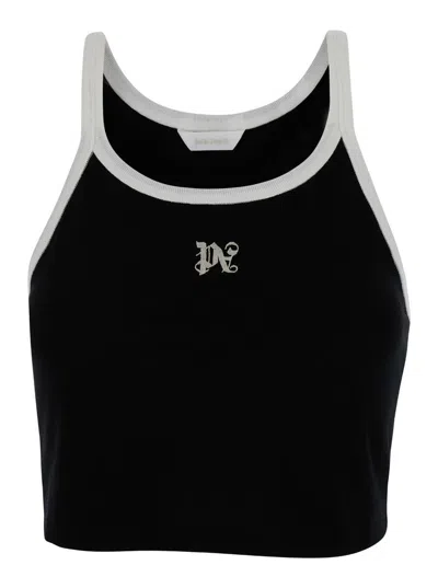 Palm Angels Monogram Tank Top Black Off White In Black