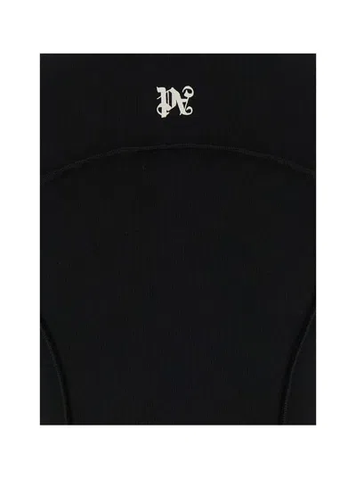 Palm Angels Monogram Ribbed Dress With Frayed Edges In Black