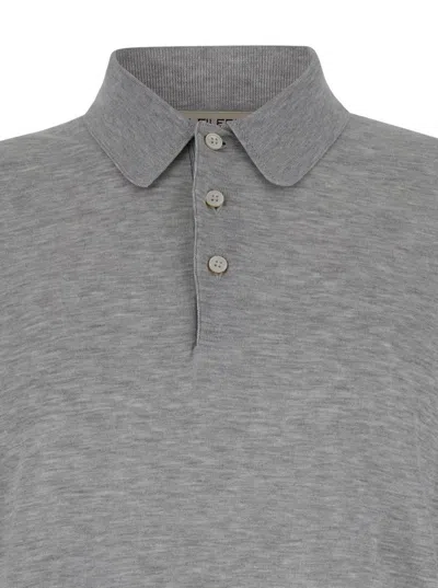 Shop La Fileria Grey Knit Polo Shirt With Classic Collar In Cotton Man