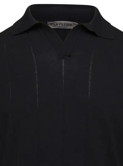 Shop La Fileria Black Polo Shirt Without Buttons In Cotton Man