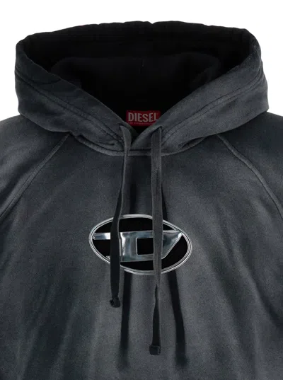 Shop Diesel Black Hoodie With Cut Out Oval D Logo In Cotton Man