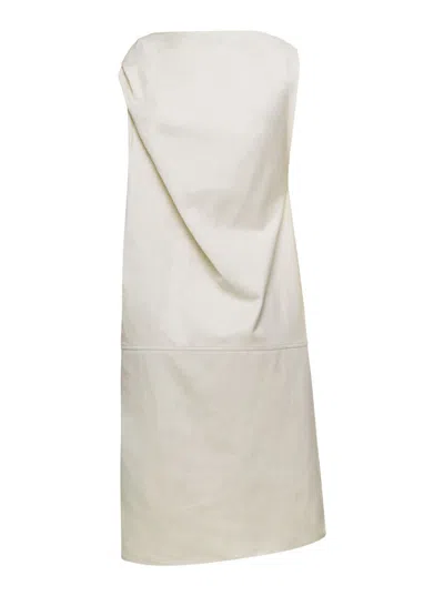 Shop Totême Mini White Dress With Gathering On Shoulder In Cotton Blend Woman