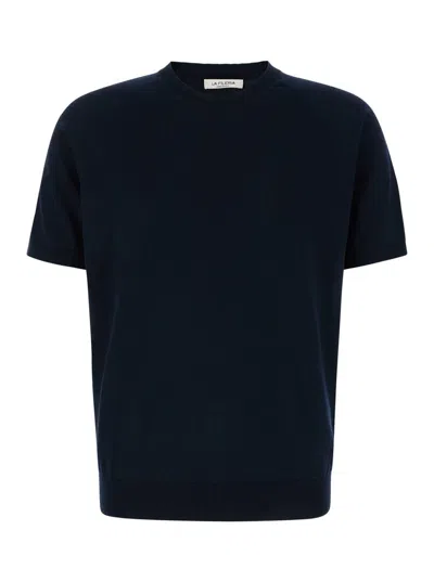 Shop La Fileria Blue Crewneck T-shirt With Raglan Sleeves In Cotton Man