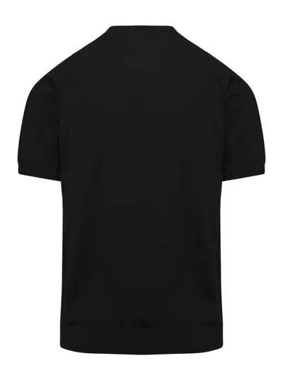 Shop La Fileria Black Crewneck T-shirt With Raglan Sleeves In Cotton Man