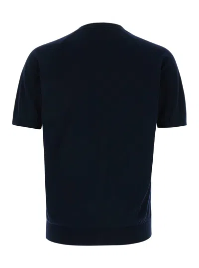 Shop La Fileria Blue Crewneck T-shirt With Raglan Sleeves In Cotton Man