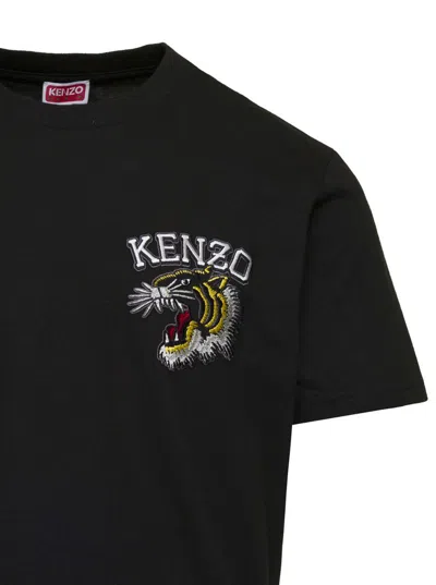 Shop Kenzo Slim Black T-shirt With Tiger Patch In Cotton Man