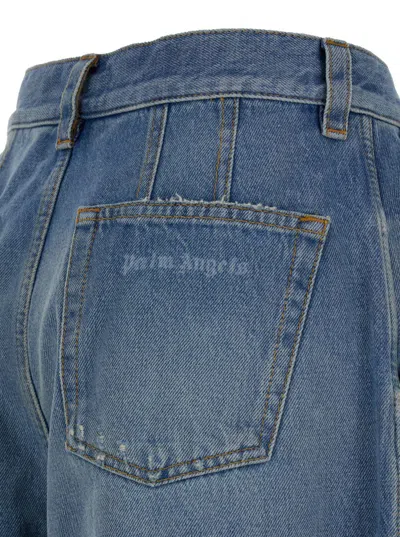 Shop Palm Angels Washed Logo Wide Dnm Pants Light Blue L