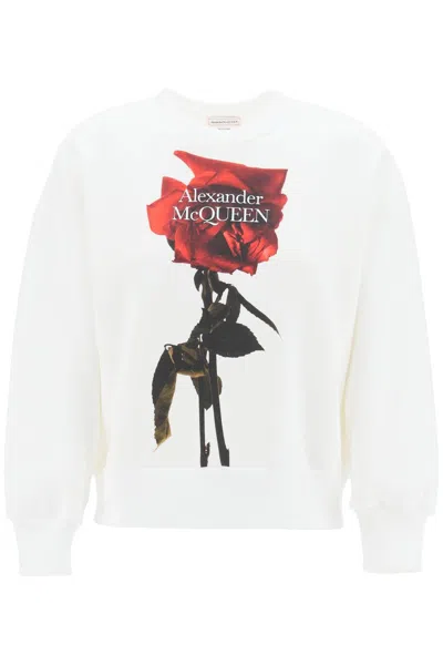 Shop Alexander Mcqueen Shadow Rose Sweatshirt In White