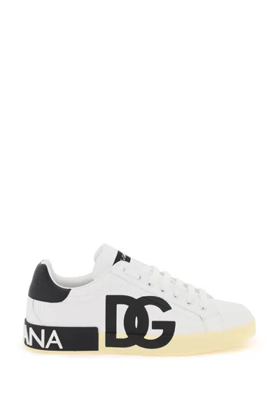 Shop Dolce & Gabbana Leather Portofino Sneakers With Dg Logo In Mixed Colours