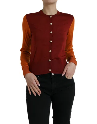 Dolce & Gabbana Multicolor Cardigan Color Block Silk Crewneck Sweater