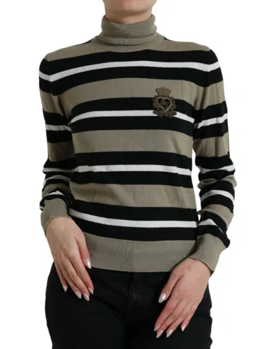 Shop Dolce & Gabbana Multicolor Stripe Wool Logo Pullover Sweater