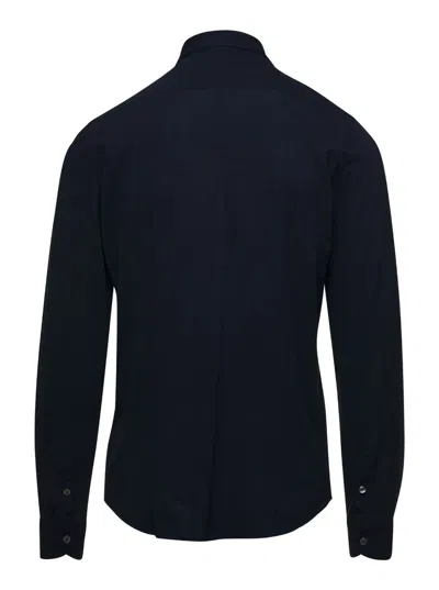 Shop La Fileria Blue Knit Shirt With Classic Collar In Cotton Man