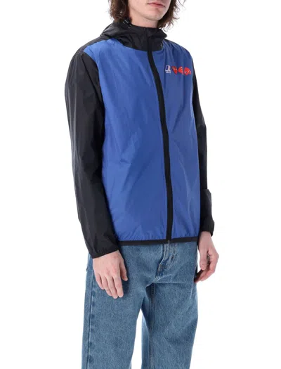Shop Comme Des Garçons Play Bicolor Waterproof Zip Jacket With Hood In Blue Black