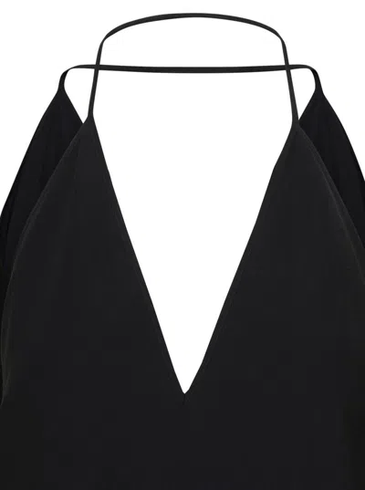 Shop Totême Double Halter Silk Top In Black