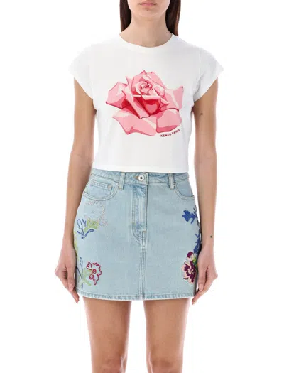 Shop Kenzo Rose Micro Fit T-shirt In Off White