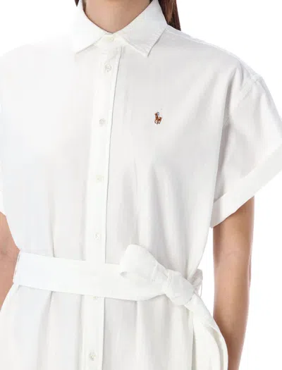 Shop Polo Ralph Lauren Belted Oxford Shirtdress In Bianco