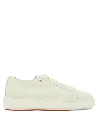 Shop Santoni Tumbled Leather Sneakers In White