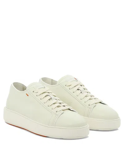 Shop Santoni Tumbled Leather Sneakers In White