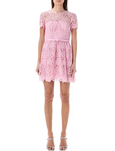 Shop Self-portrait Guipure Lace Mini Dress In Pink