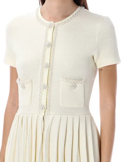 Shop Self-portrait Knit Mini Dress In Cream