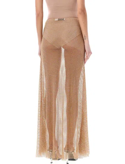 Shop Self-portrait Rhinestone Fishnet Maxi Skirt In Nude