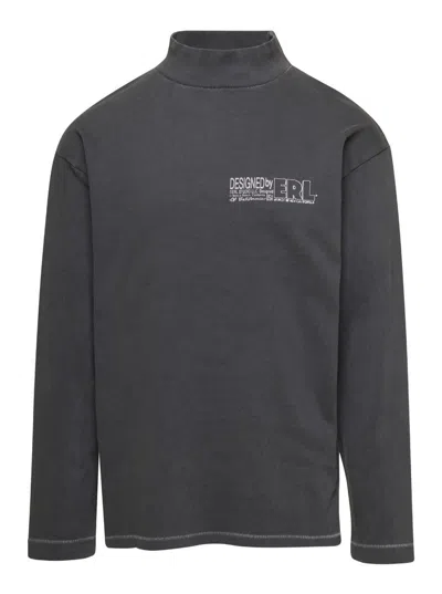 Shop Erl Grey Pullover With Printed Logo In Cotton Unisex In Black