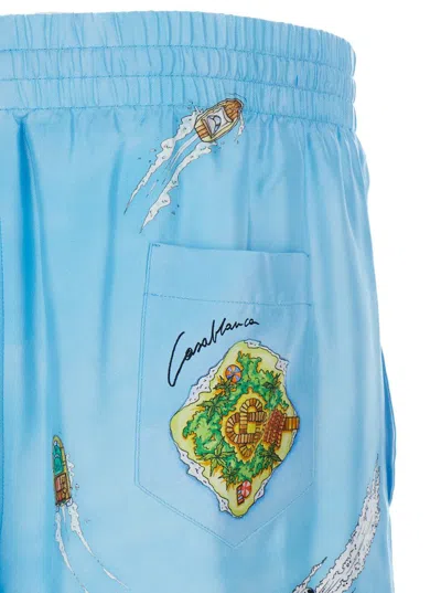 Shop Casablanca Light Blue Bermuda Shorts With Drawstring In Silk Man