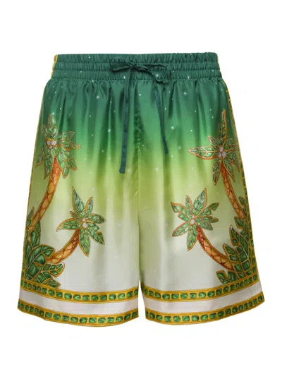 Shop Casablanca Multicolor Bermuda Short With Coulisse In Silk Man In Green